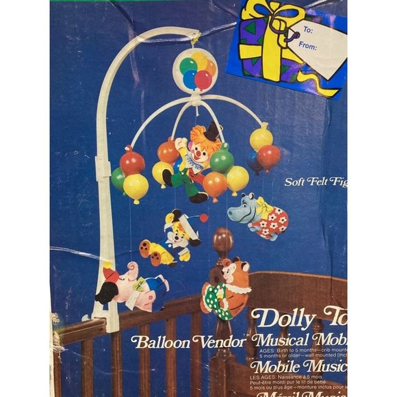 Vintage Creepy Dolly Toy Clown Balloons Baby Musical Mobile - Picture 2 of 3